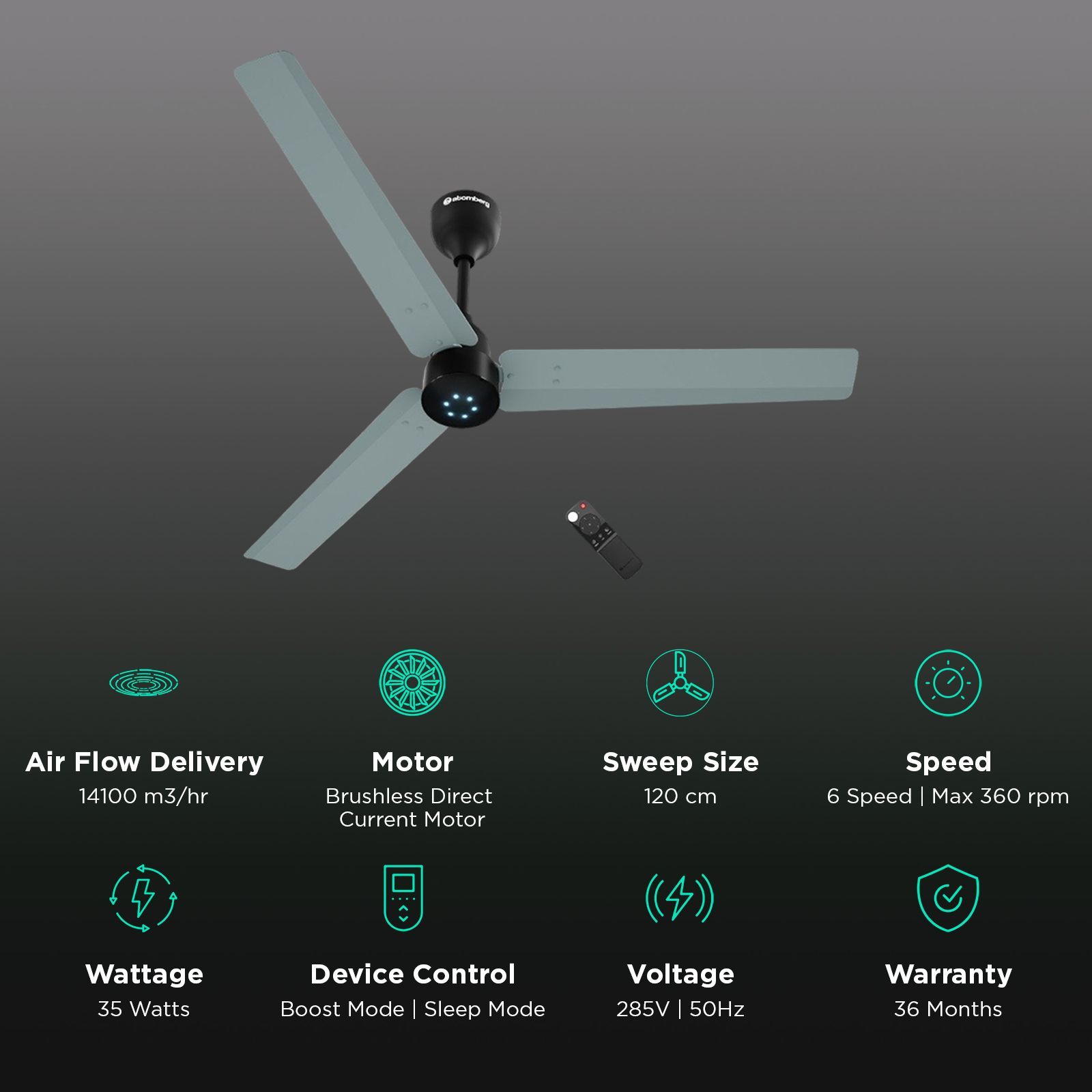 atomberg Renesa Smart 5 Star 1200mm 3 Blade BLDC Motor Smart Ceiling Fan with Remote (Boost Mode, Misty Teal) atomberg Renesa Smart 5 Star 1200mm 3 Blade BLDC Motor Smart Ceiling Fan with Remote (Boost Mode, Misty Teal)_3