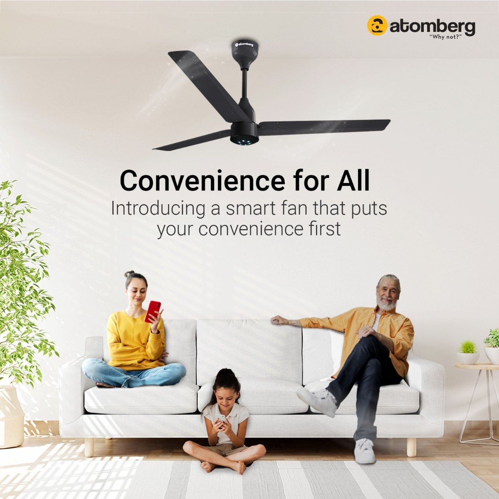 atomberg Renesa Smart 5 Star 1200mm 3 Blade BLDC Motor Smart Ceiling Fan with Remote (Boost Mode, Pebble Grey)_4
