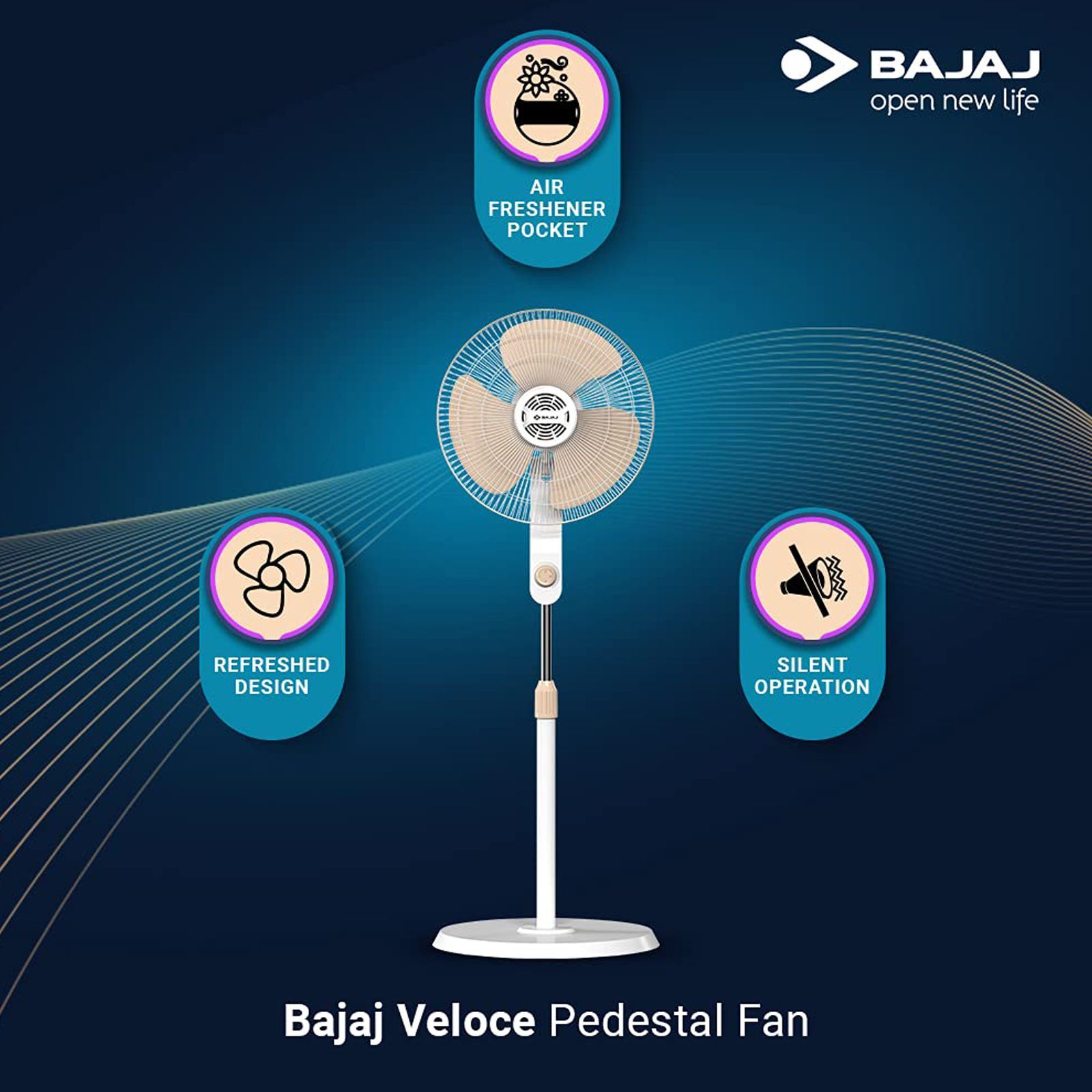 BAJAJ Veloce 400mm 3 Blade Silent Operation Pedestal Fan (Copper Motor, Champagne Fizz)_10