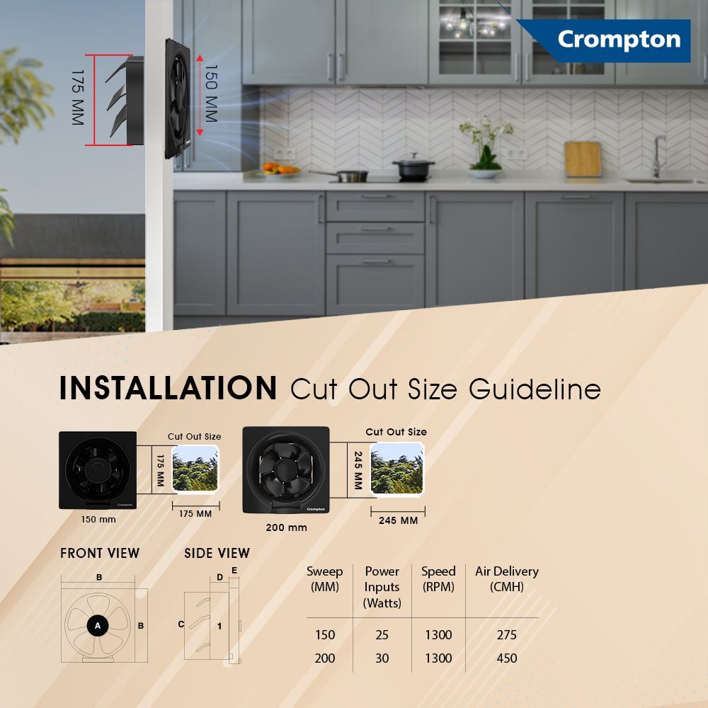 Crompton Brisk Air Plus 6 Inch 150mm Exhaust Fan (Auto Dust Protection Shutters, Black)_6