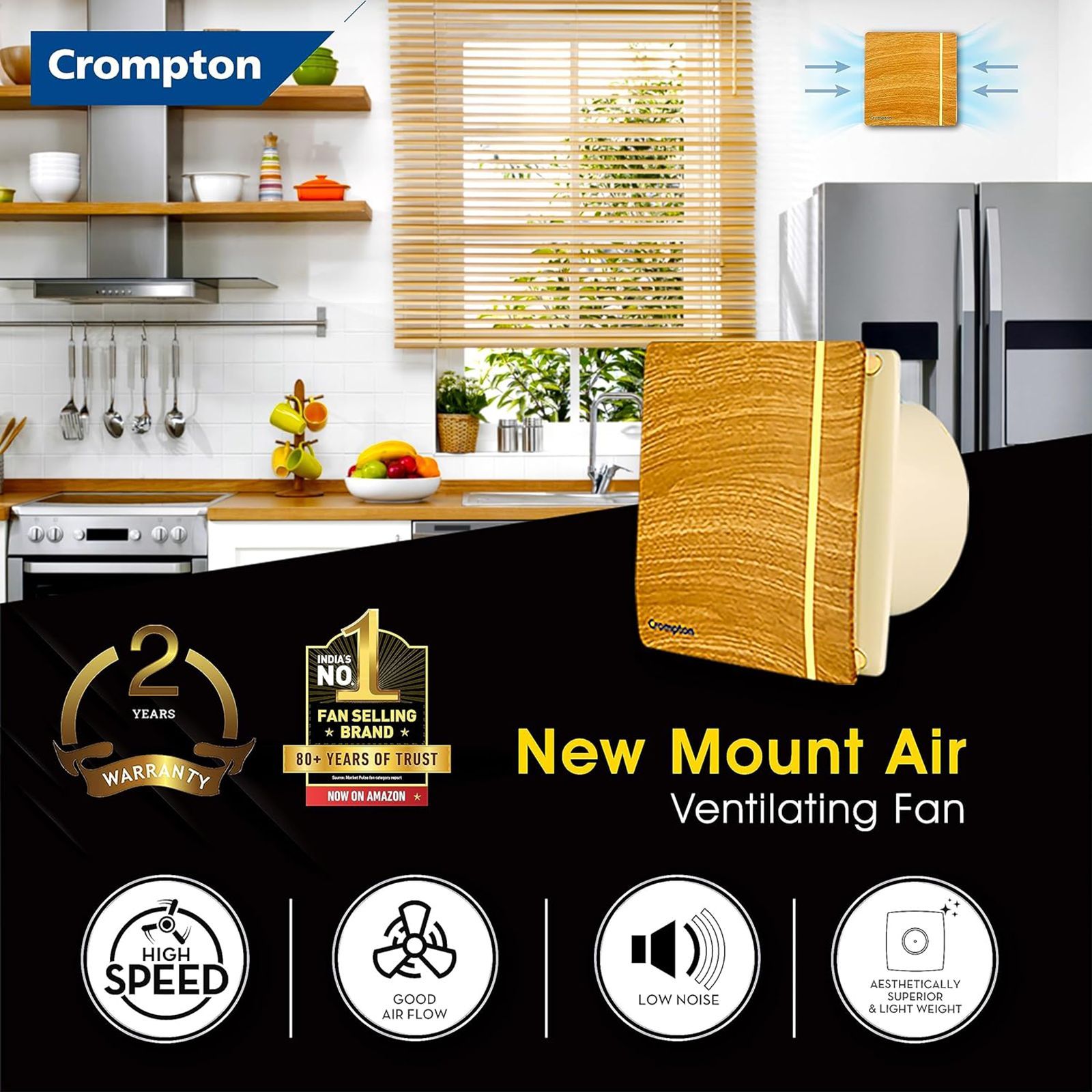 Crompton Mountair New 6 Inch 150mm Exhaust Fan (Silent Operation, Wooden)_4