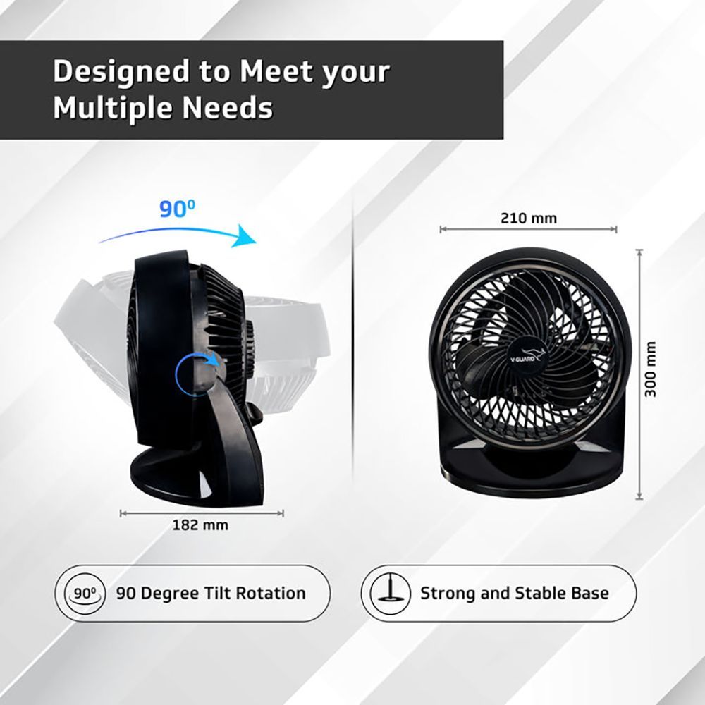 V-GUARD Spinny Pro 180mm 3 Blade Induction Motor Table Fan (90 Degree Tilt Rotation, Black)_12