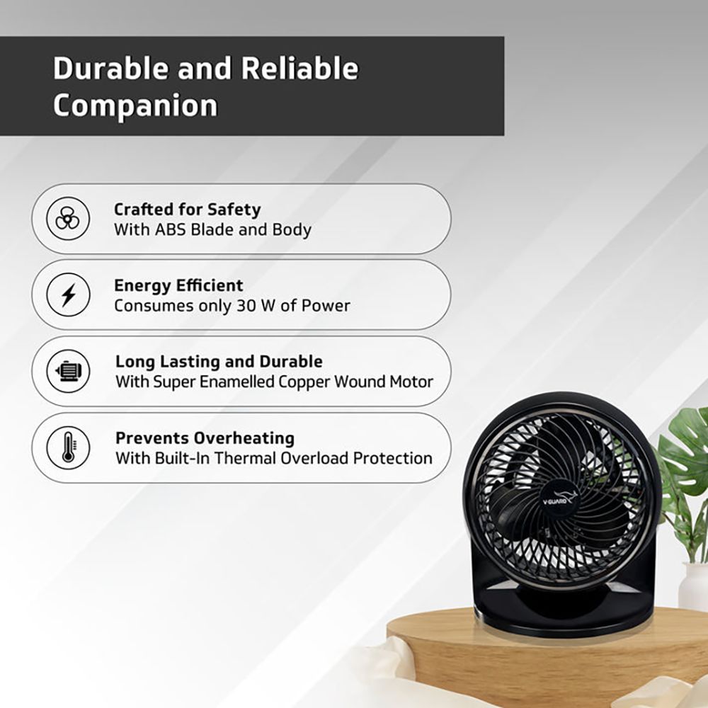 V-GUARD Spinny Pro 180mm 3 Blade Induction Motor Table Fan (90 Degree Tilt Rotation, Black)_13
