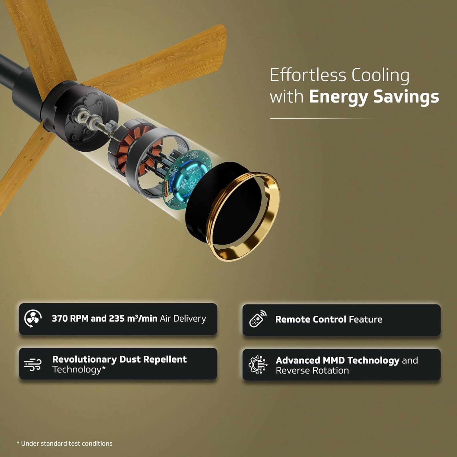 V-GUARD Insight-G 5 Star 1200mm 3 Blade BLDC Motor Ceiling Fan with Remote (UI LED Lights, Choco Gold Wood)_4