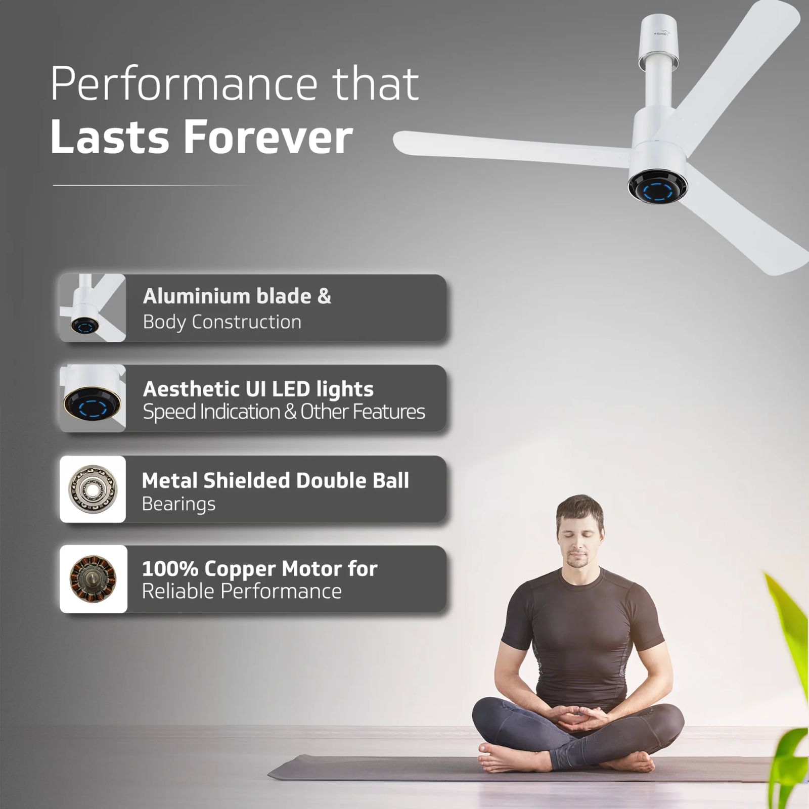 V-GUARD Insight-G 5 Star 1200mm 3 Blade BLDC Motor Ceiling Fan with Remote (UI LED Lights, Blossom White Matte)_7
