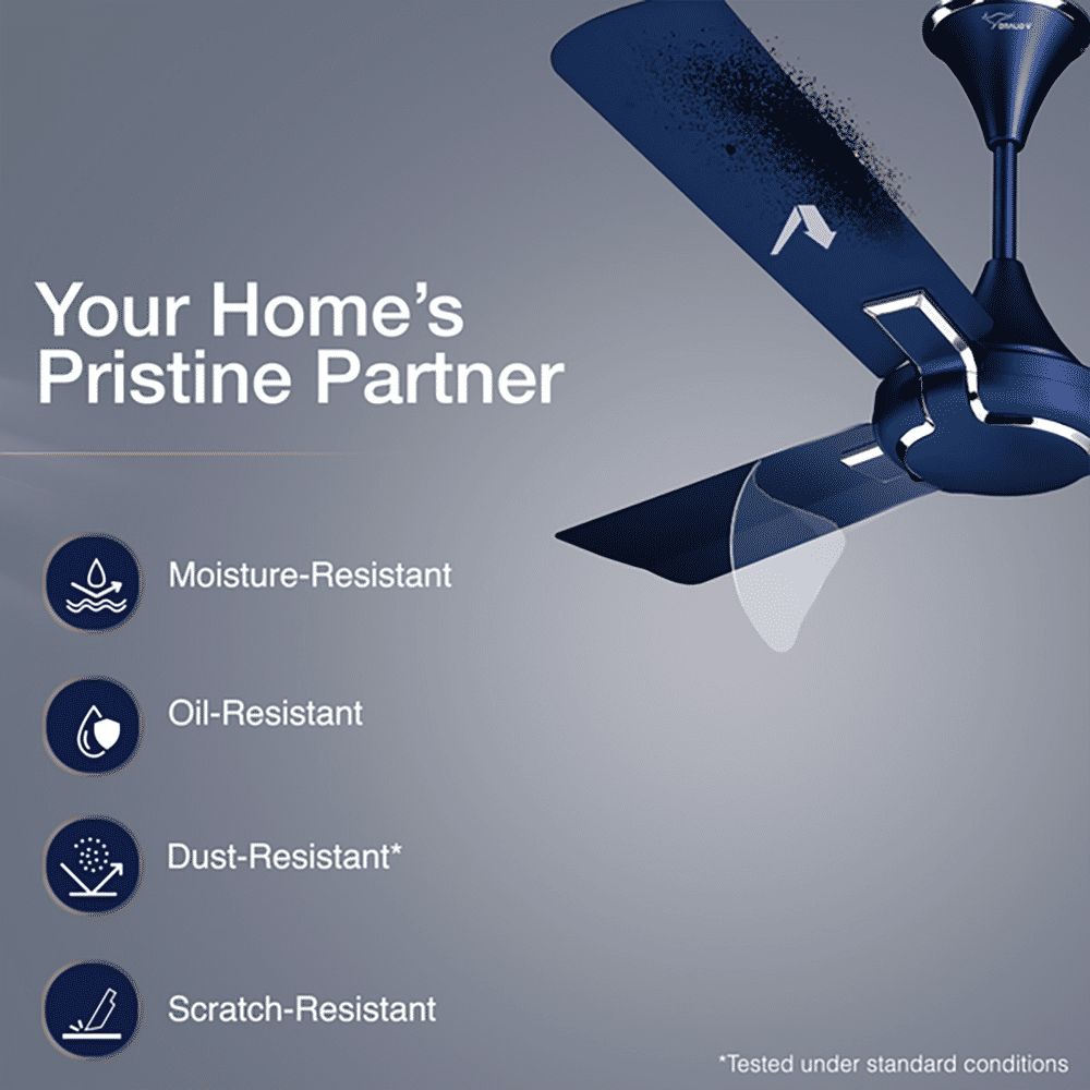 V-Guard Exado Pro AS 1 Star 1200mm 3 Blade Ultra High Speed Ceiling Fan (Anti Dust Technology, Riband Blue Matte)_6