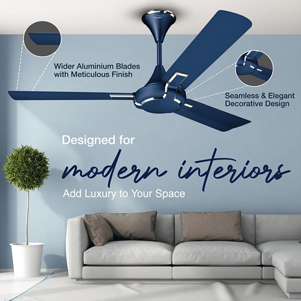 V-Guard Exado Pro AS 1 Star 1200mm 3 Blade Ultra High Speed Ceiling Fan (Anti Dust Technology, Riband Blue Matte)_7