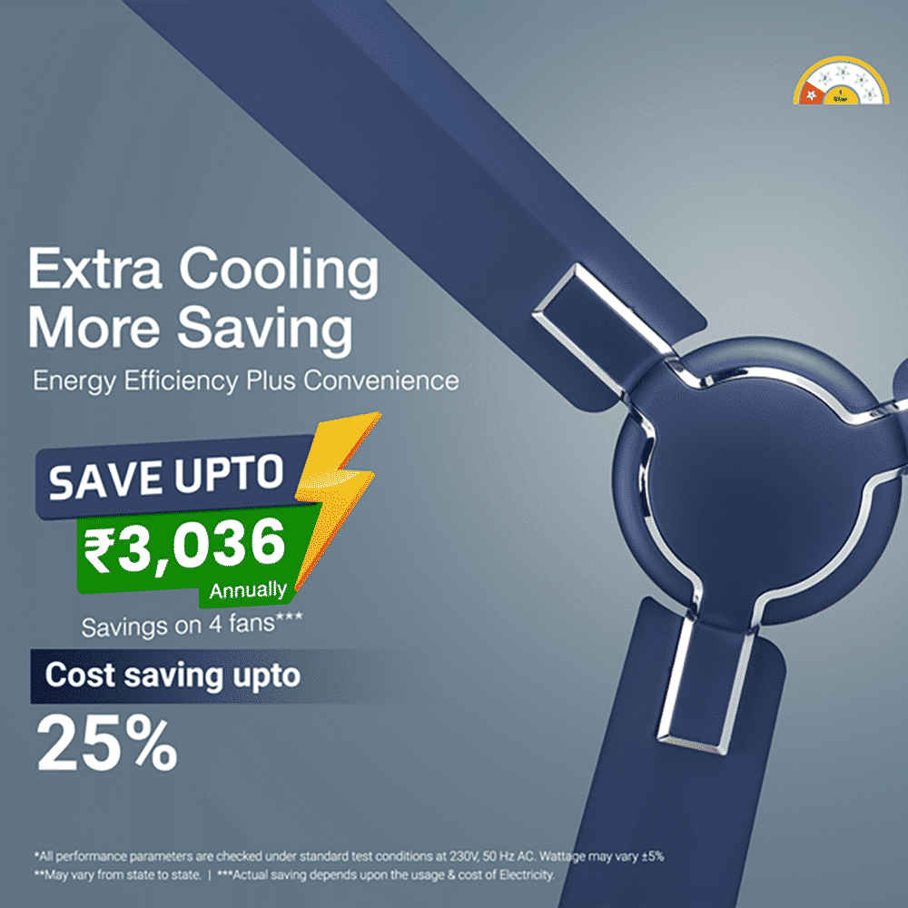 V-Guard Exado Pro AS 1 Star 1200mm 3 Blade Ultra High Speed Ceiling Fan (Anti Dust Technology, Riband Blue Matte)_9