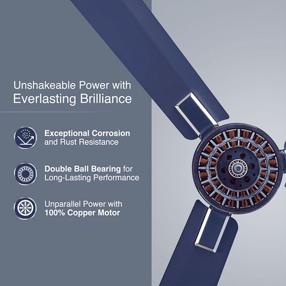 V-Guard Exado Pro AS 1 Star 1200mm 3 Blade Ultra High Speed Ceiling Fan (Anti Dust Technology, Riband Blue Matte)_10