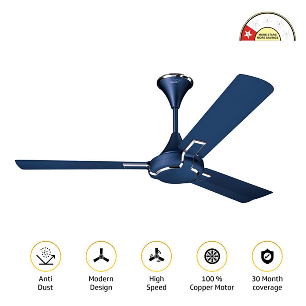V-Guard Exado Pro AS 1 Star 1200mm 3 Blade Ultra High Speed Ceiling Fan (Anti Dust Technology, Riband Blue Matte)_4
