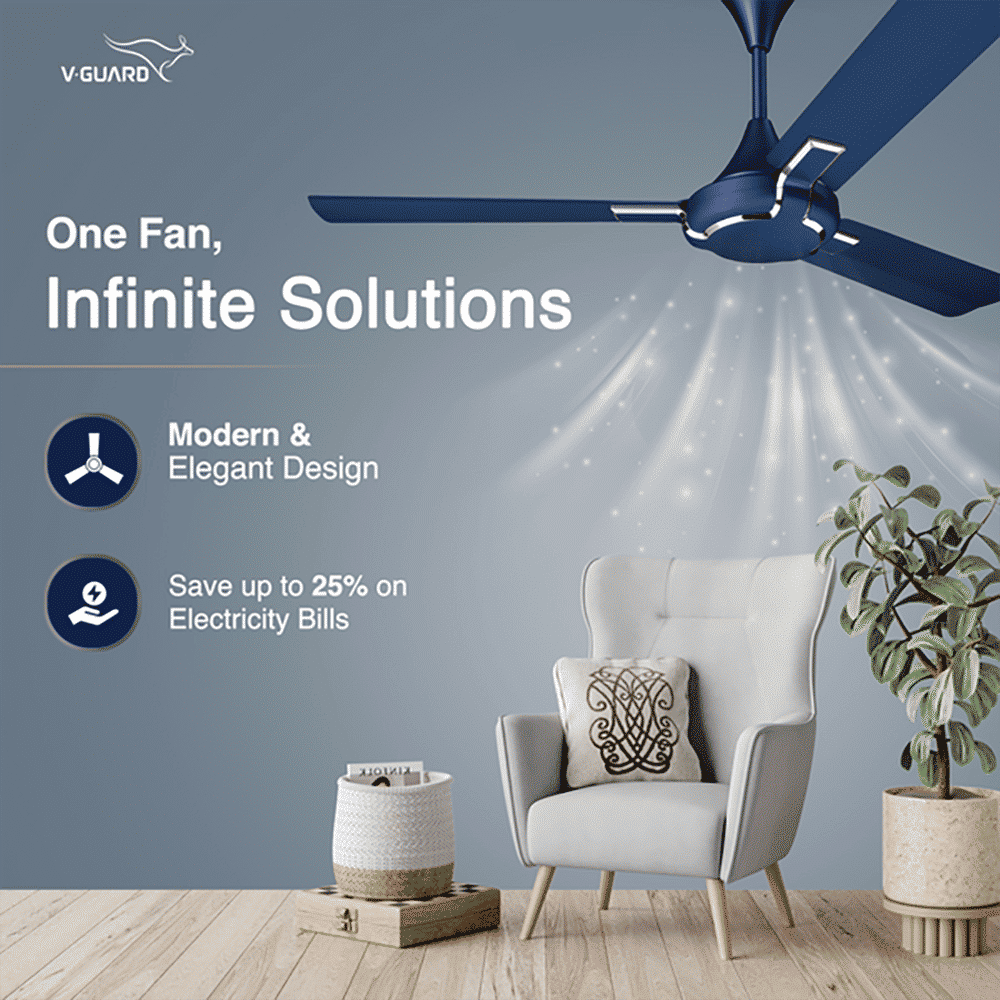V-Guard Exado Pro AS 1 Star 1200mm 3 Blade Ultra High Speed Ceiling Fan (Anti Dust Technology, Riband Blue Matte)_5
