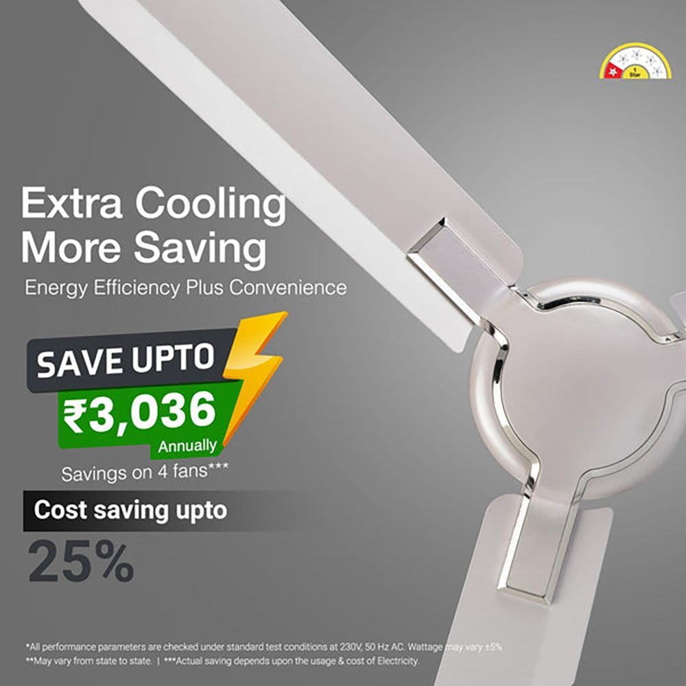 V-Guard Exado Pro AS 1 Star 1200mm 3 Blade Ultra High Speed Ceiling Fan (Anti Dust Technology, Pearl White)_9