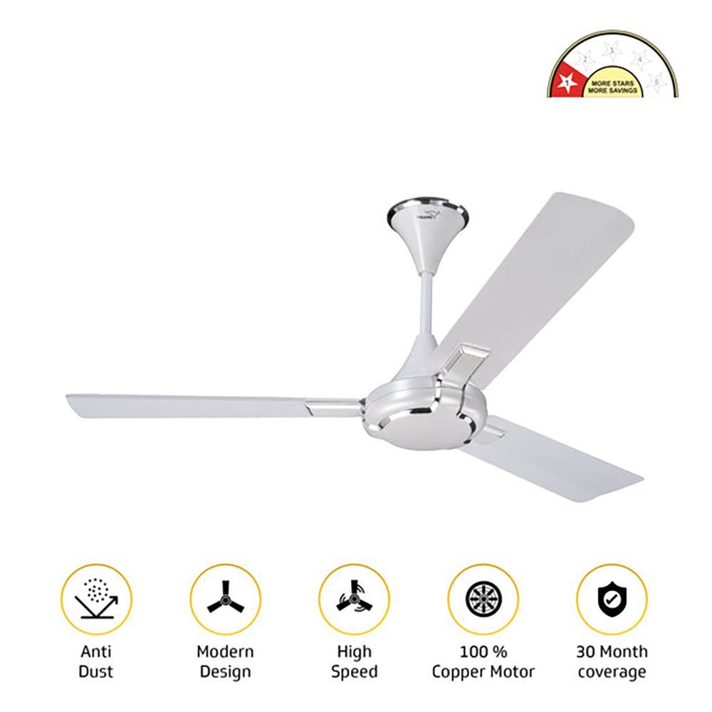 V-Guard Exado Pro AS 1 Star 1200mm 3 Blade Ultra High Speed Ceiling Fan (Anti Dust Technology, Pearl White)_5