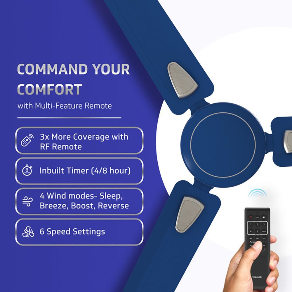 V-Guard Windle Deco AS 1 Star 1200mm 3 Blade Copper Motor Ceiling Fan (Double-shielded Ball Bearing, Admiral Blue)_12