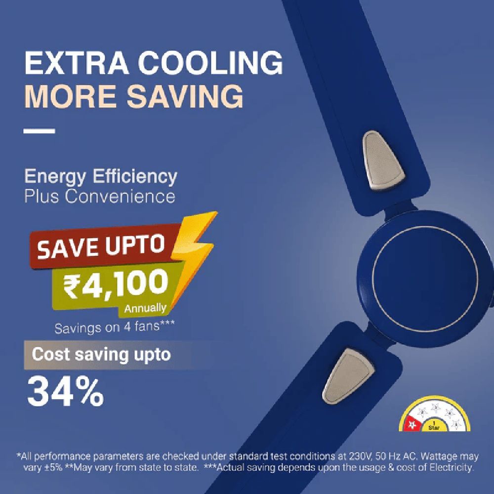 V-Guard Windle Deco AS 1 Star 1200mm 3 Blade Copper Motor Ceiling Fan (Double-shielded Ball Bearing, Admiral Blue)_13