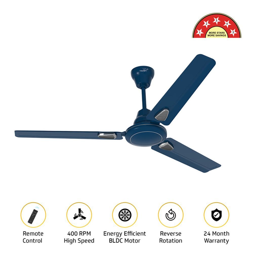 V-Guard Windle Deco AS 1 Star 1200mm 3 Blade Copper Motor Ceiling Fan (Double-shielded Ball Bearing, Admiral Blue)_15