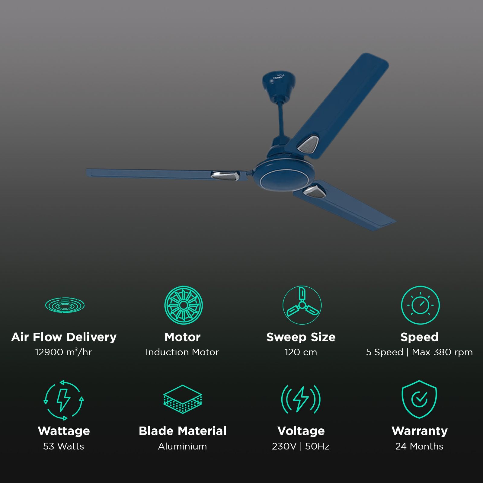 V-Guard Windle Deco AS 1 Star 1200mm 3 Blade Copper Motor Ceiling Fan (Double-shielded Ball Bearing, Admiral Blue)_3