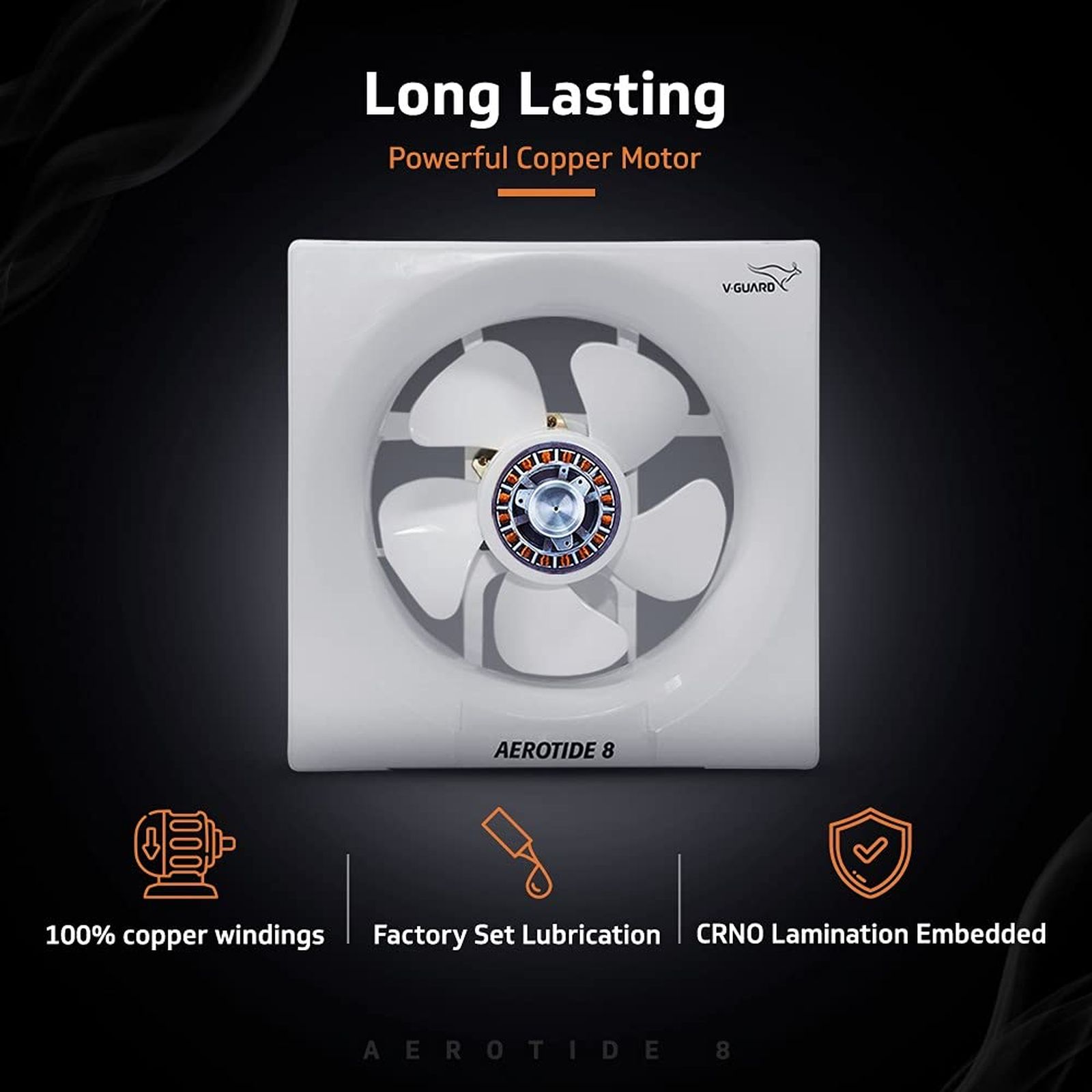 V-GUARD Aerotide 8 Inch 200mm Exhaust Fan (Powerful Copper Motor, White)_6