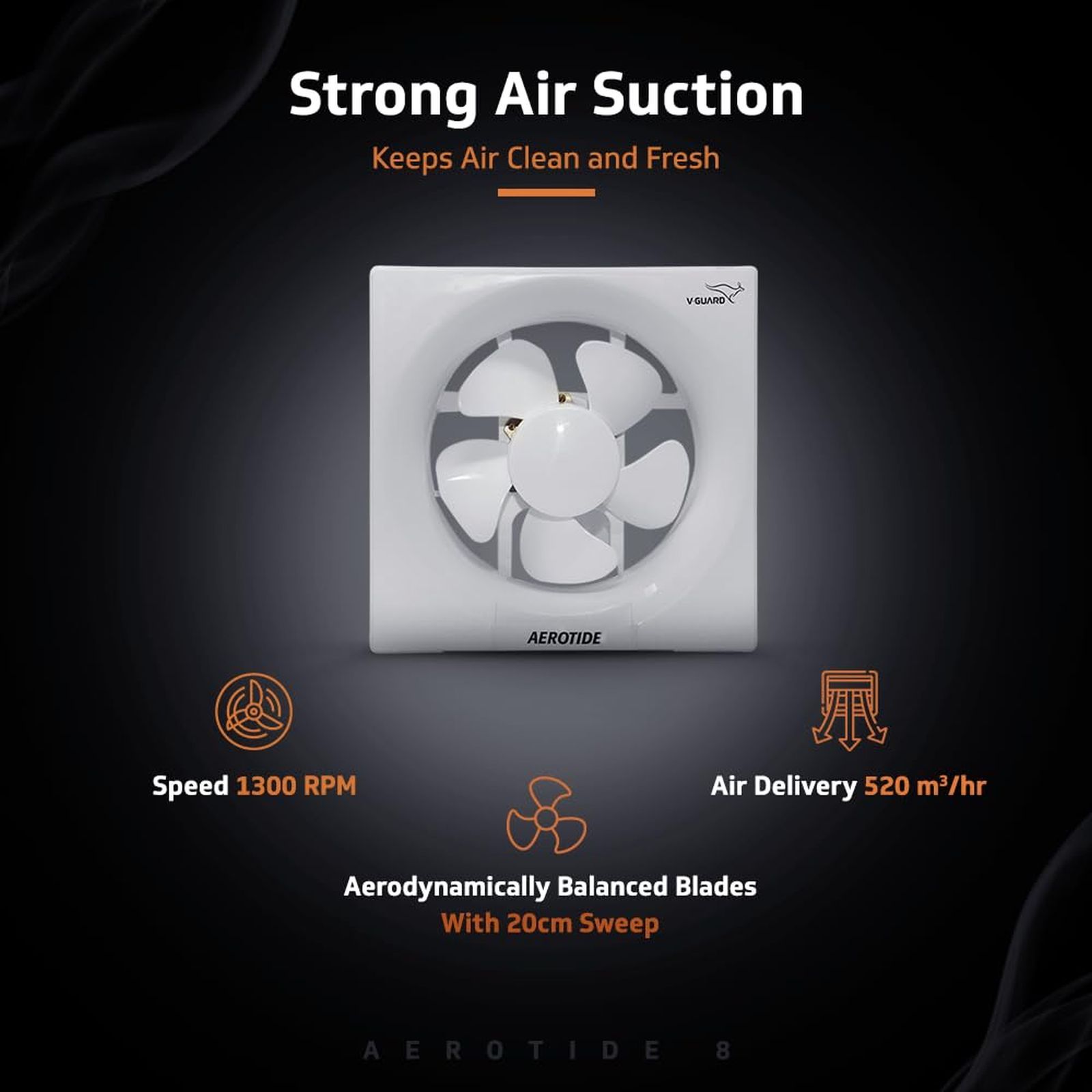 V-GUARD Aerotide 8 Inch 200mm Exhaust Fan (Powerful Copper Motor, White)_7
