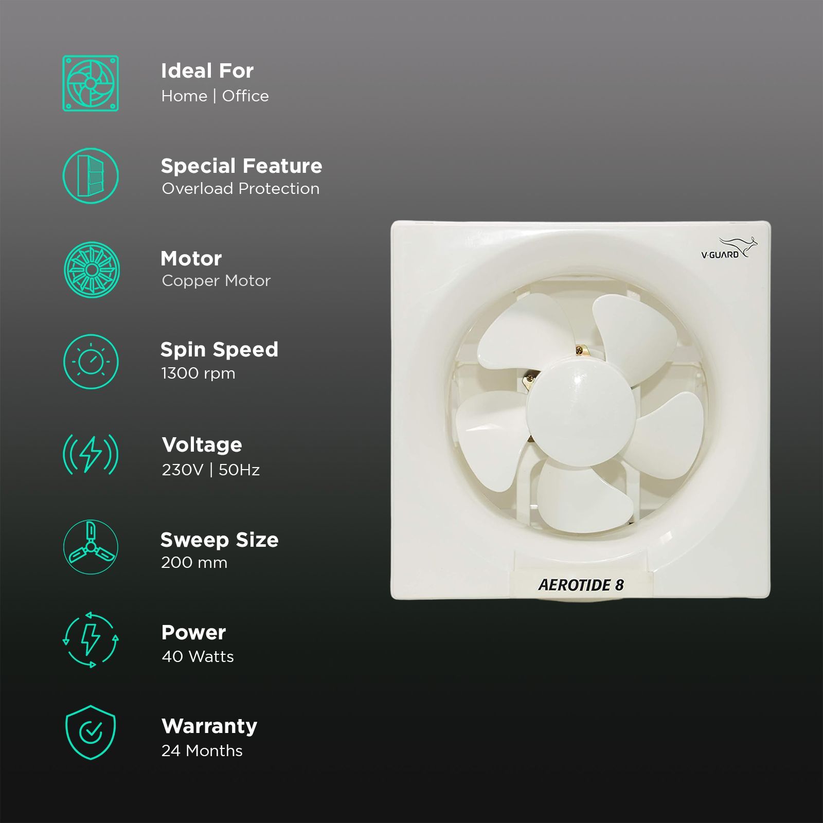 V-GUARD Aerotide 8 Inch 200mm Exhaust Fan (Powerful Copper Motor, White)_3