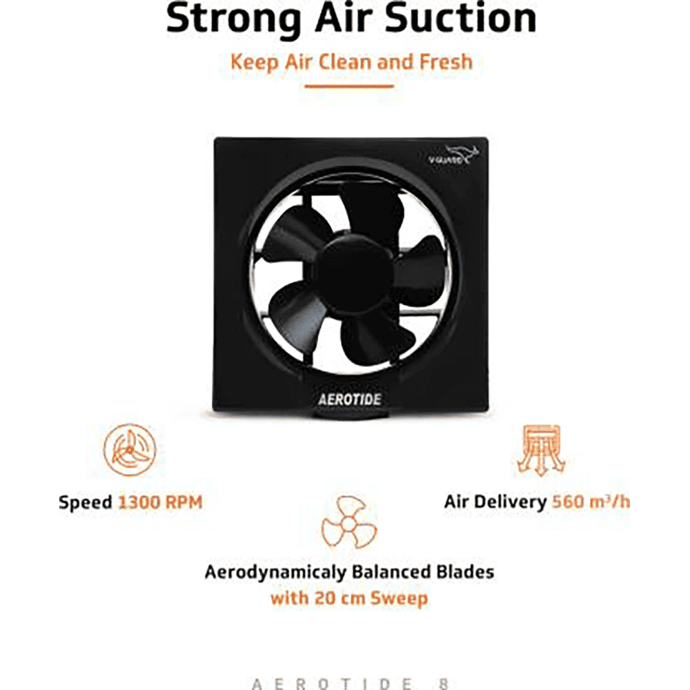 V-GUARD Aerotide 8 Inch 200mm Exhaust Fan (Powerful Copper Motor, Black)_8