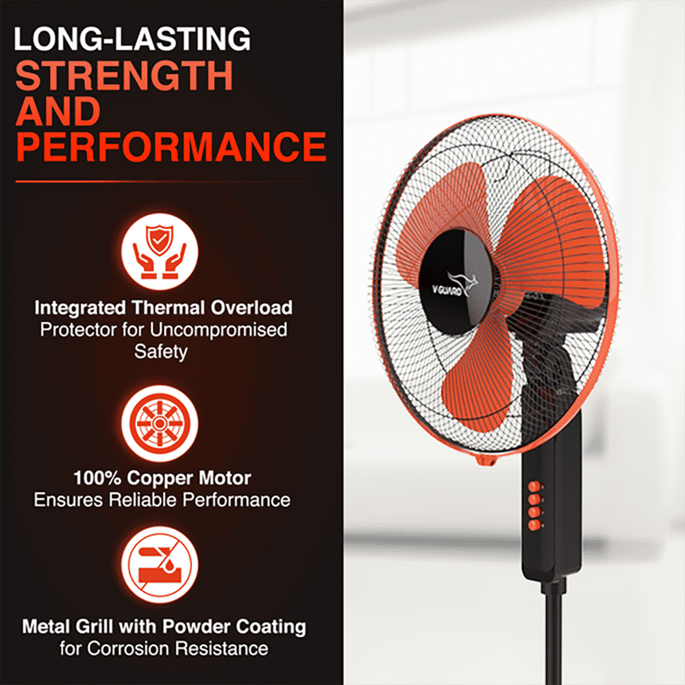 V-Guard Esfera STS Plus 400mm 3 Blade 2-in-1 Convertible Pedestal Fan (Powerful Copper Motor, Red & Black) V-Guard Esfera STS Plus 400mm 3 Blade 2-in-1 Convertible Pedestal Fan (Powerful Copper Motor, Red & Black)_6