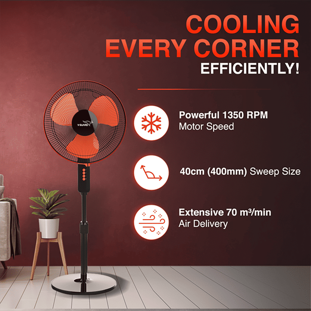 V-Guard Esfera STS Plus 400mm 3 Blade 2-in-1 Convertible Pedestal Fan (Powerful Copper Motor, Red & Black) V-Guard Esfera STS Plus 400mm 3 Blade 2-in-1 Convertible Pedestal Fan (Powerful Copper Motor, Red & Black)_7
