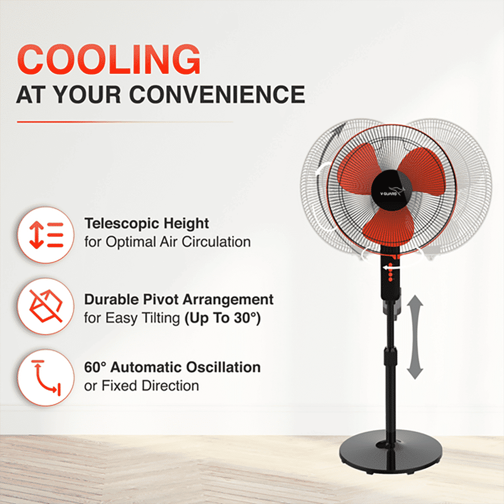 V-Guard Esfera STS Plus 400mm 3 Blade 2-in-1 Convertible Pedestal Fan (Powerful Copper Motor, Red & Black) V-Guard Esfera STS Plus 400mm 3 Blade 2-in-1 Convertible Pedestal Fan (Powerful Copper Motor, Red & Black)_8