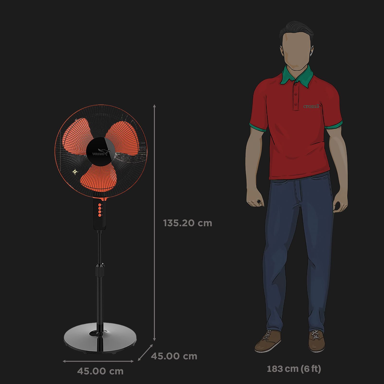 V-Guard Esfera STS Plus 400mm 3 Blade 2-in-1 Convertible Pedestal Fan (Powerful Copper Motor, Red & Black) V-Guard Esfera STS Plus 400mm 3 Blade 2-in-1 Convertible Pedestal Fan (Powerful Copper Motor, Red & Black)_2