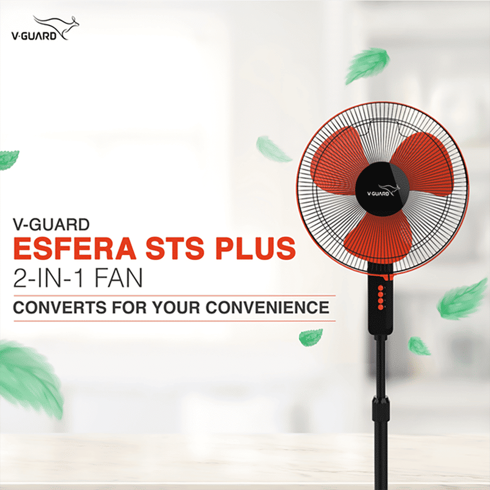 V-Guard Esfera STS Plus 400mm 3 Blade 2-in-1 Convertible Pedestal Fan (Powerful Copper Motor, Red & Black) V-Guard Esfera STS Plus 400mm 3 Blade 2-in-1 Convertible Pedestal Fan (Powerful Copper Motor, Red & Black)_4