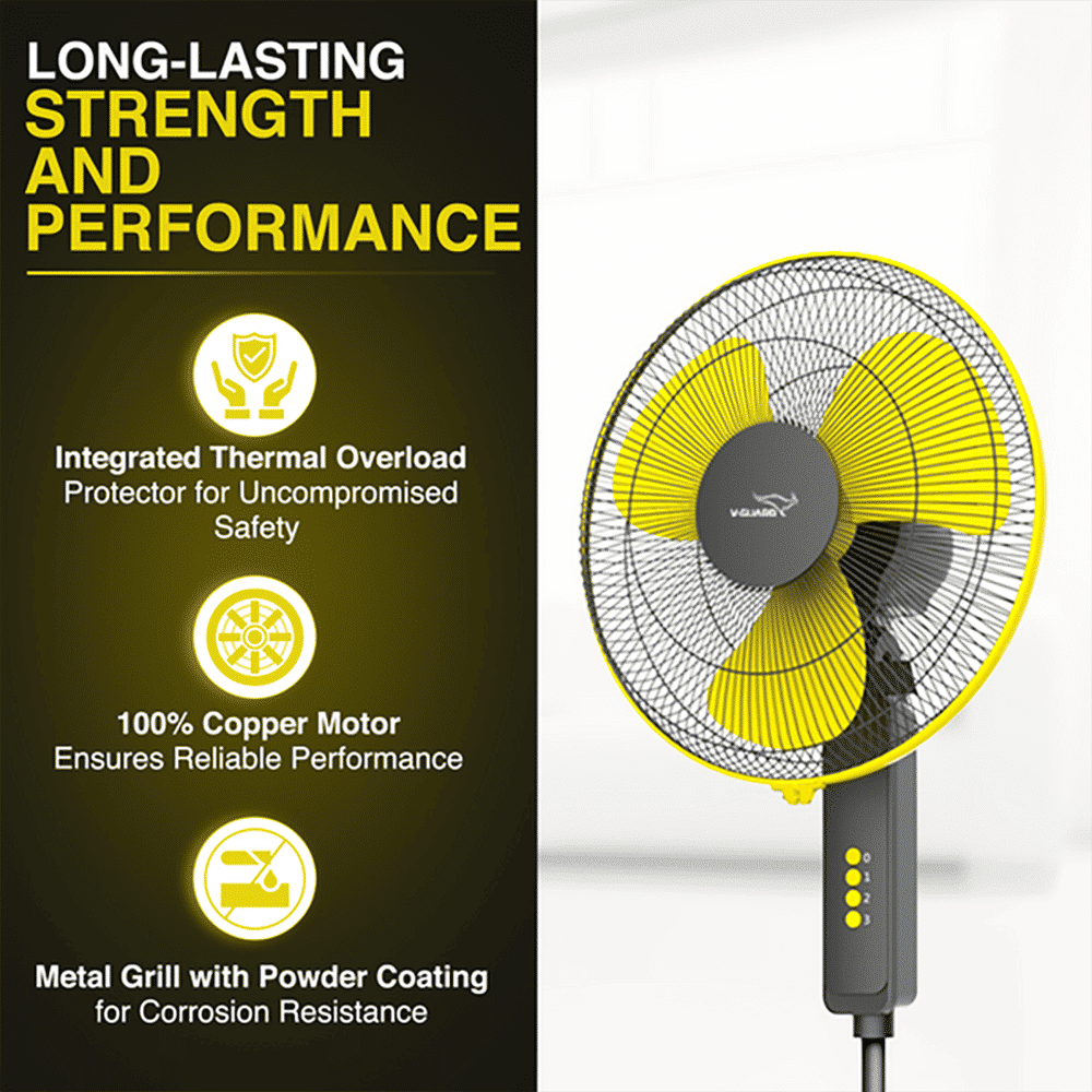 V-Guard Esfera STS Plus 400mm 3 Blade 2-in-1 Convertible Pedestal Fan (Powerful Copper Motor, Yellow & Black) V-Guard Esfera STS Plus 400mm 3 Blade 2-in-1 Convertible Pedestal Fan (Powerful Copper Motor, Yellow & Black)_5