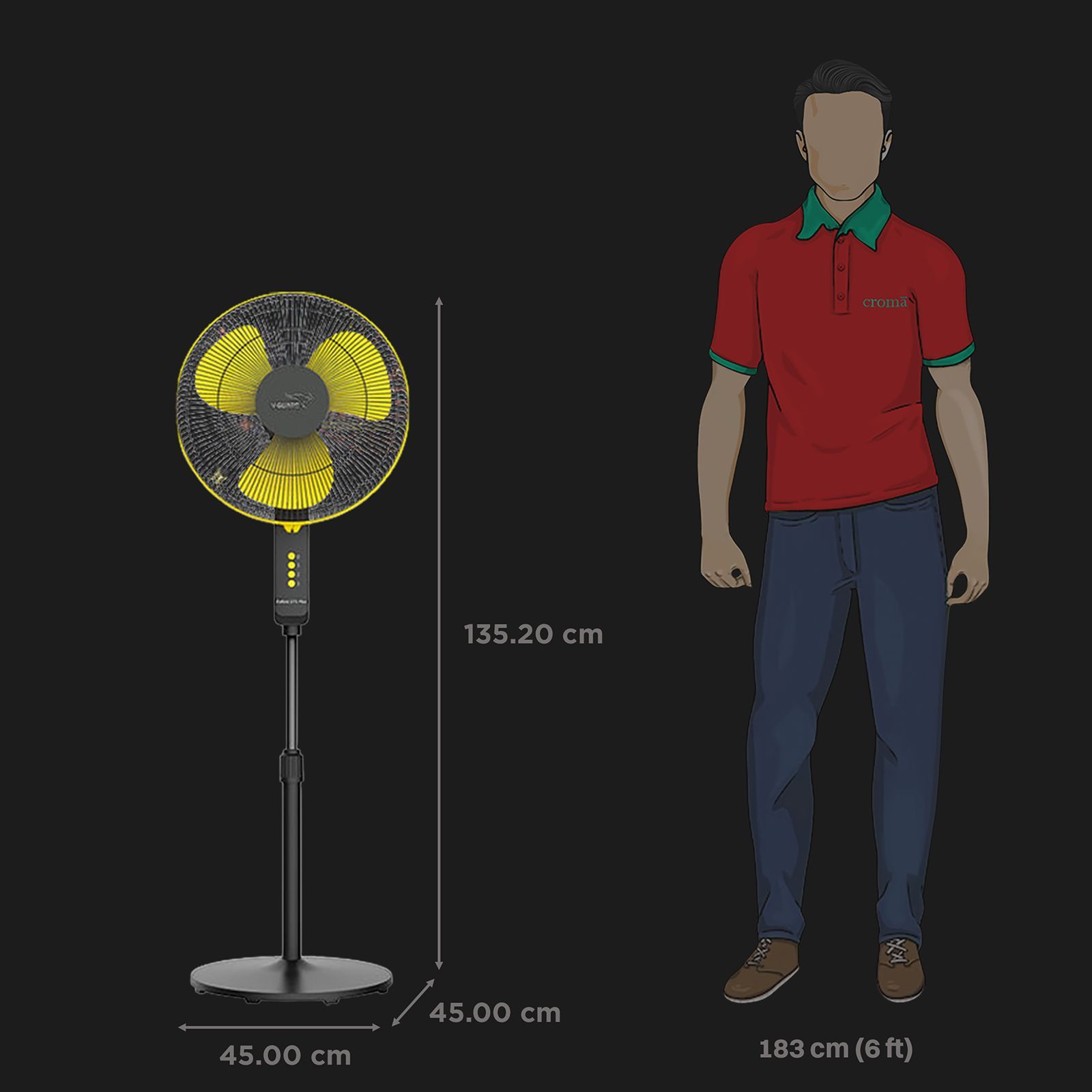 V-Guard Esfera STS Plus 400mm 3 Blade 2-in-1 Convertible Pedestal Fan (Powerful Copper Motor, Yellow & Black) V-Guard Esfera STS Plus 400mm 3 Blade 2-in-1 Convertible Pedestal Fan (Powerful Copper Motor, Yellow & Black)_2