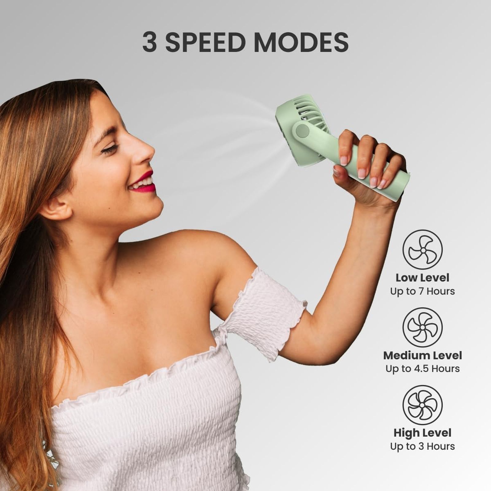 PORTRONICS Toofan Mini 7 Blade Rechargeable Personal Fan with 2000 mAh Battery (180 Degree Rotation, Green) PORTRONICS Toofan Mini 7 Blade Rechargeable Personal Fan with 2000 mAh Battery (180 Degree Rotation, Green)_8