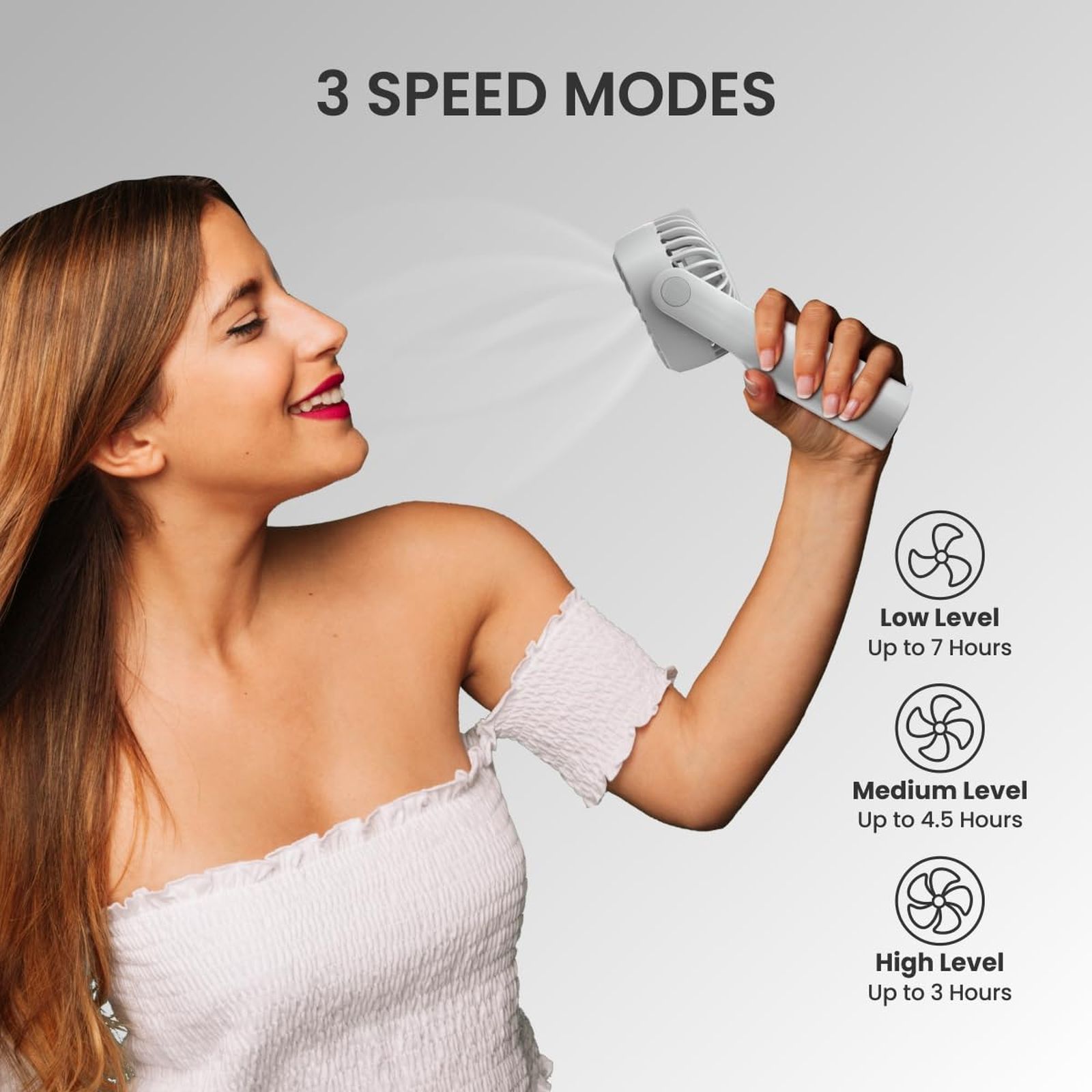 PORTRONICS Toofan Mini 7 Blade Rechargeable Personal Fan with 2000 mAh Battery (180 Degree Rotation, White)_8