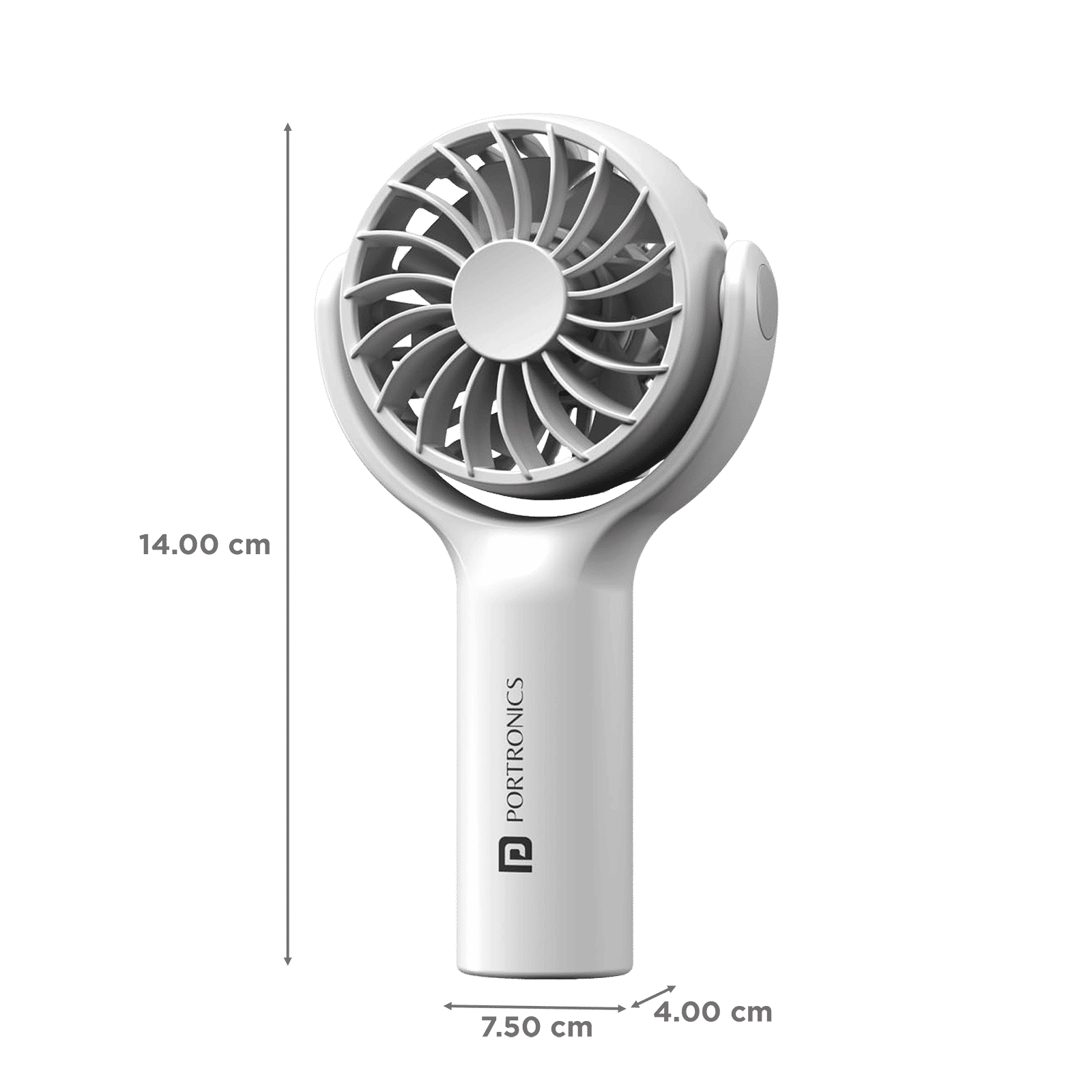 PORTRONICS Toofan Mini 7 Blade Rechargeable Personal Fan with 2000 mAh Battery (180 Degree Rotation, White)_2