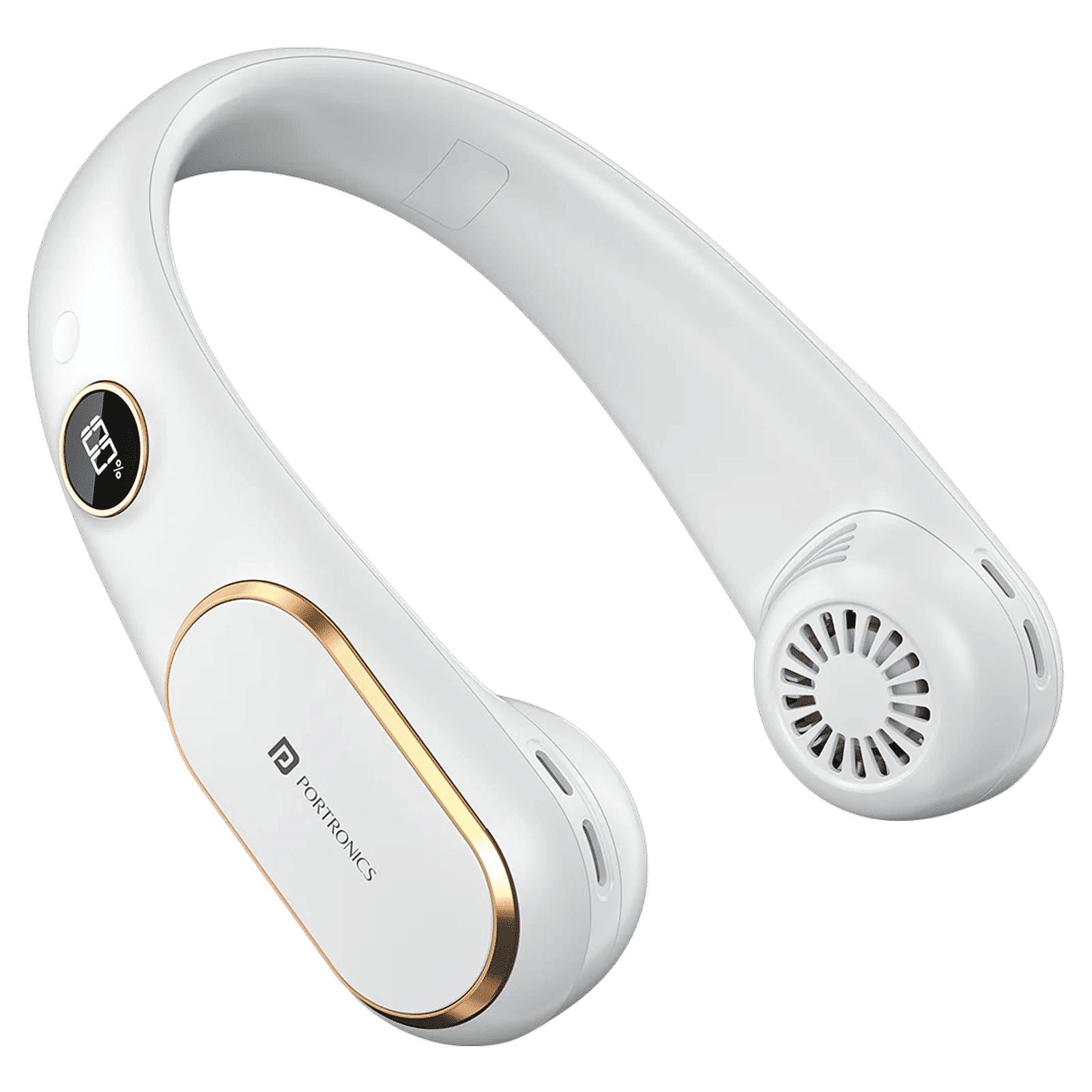 PORTRONICS Go Breeze Rechargeable Neck Fan with 2400 mAh Battery (Intelligent Digital Display, White)_1