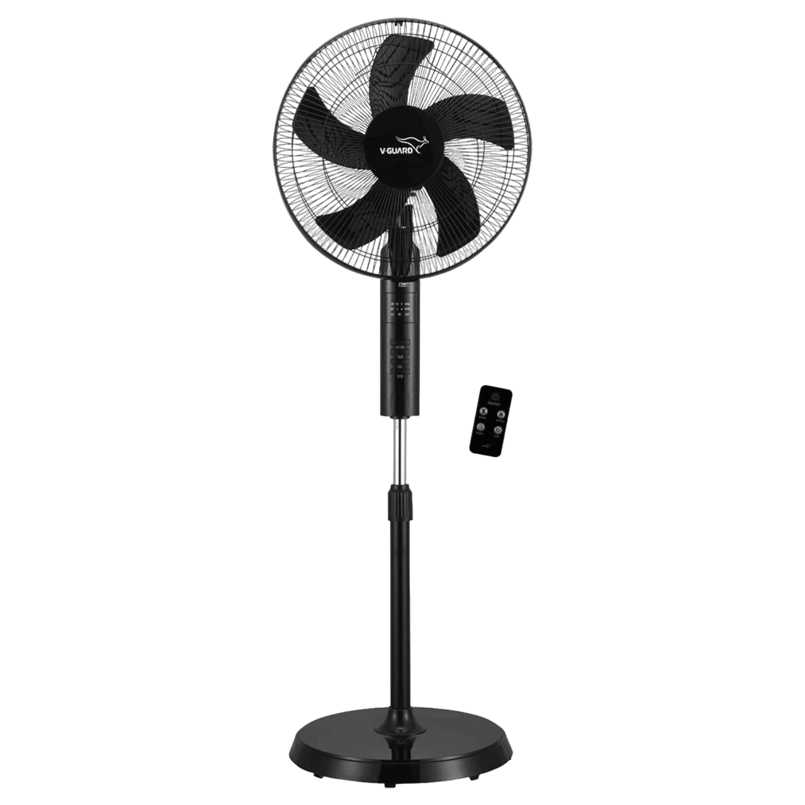 V-GUARD Esfera 400mm 5 Blade Pedestal Fan with Remote (In-built Safety Shutter, Black)_1