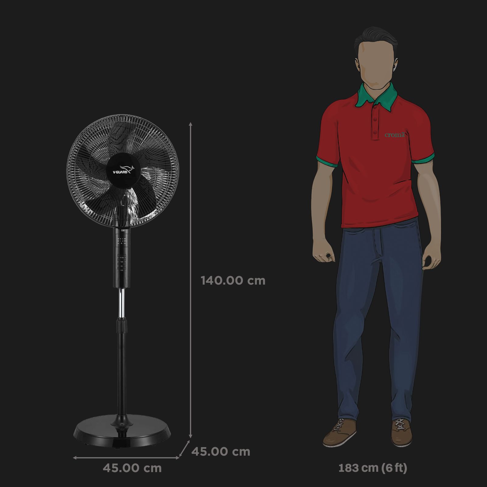 V-GUARD Esfera 400mm 5 Blade Pedestal Fan with Remote (In-built Safety Shutter, Black)_2