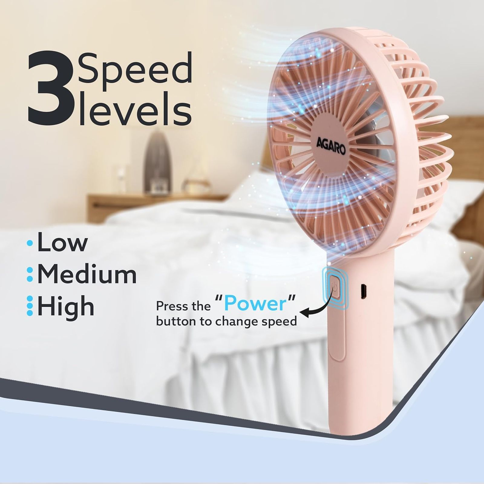 AGARO Elite 4 Blade Rechargeable Mini Fan with 2600 mAh Battery (Mobile Holder, Pink) AGARO Elite 4 Blade Rechargeable Mini Fan with 2600 mAh Battery (Mobile Holder, Pink)_4