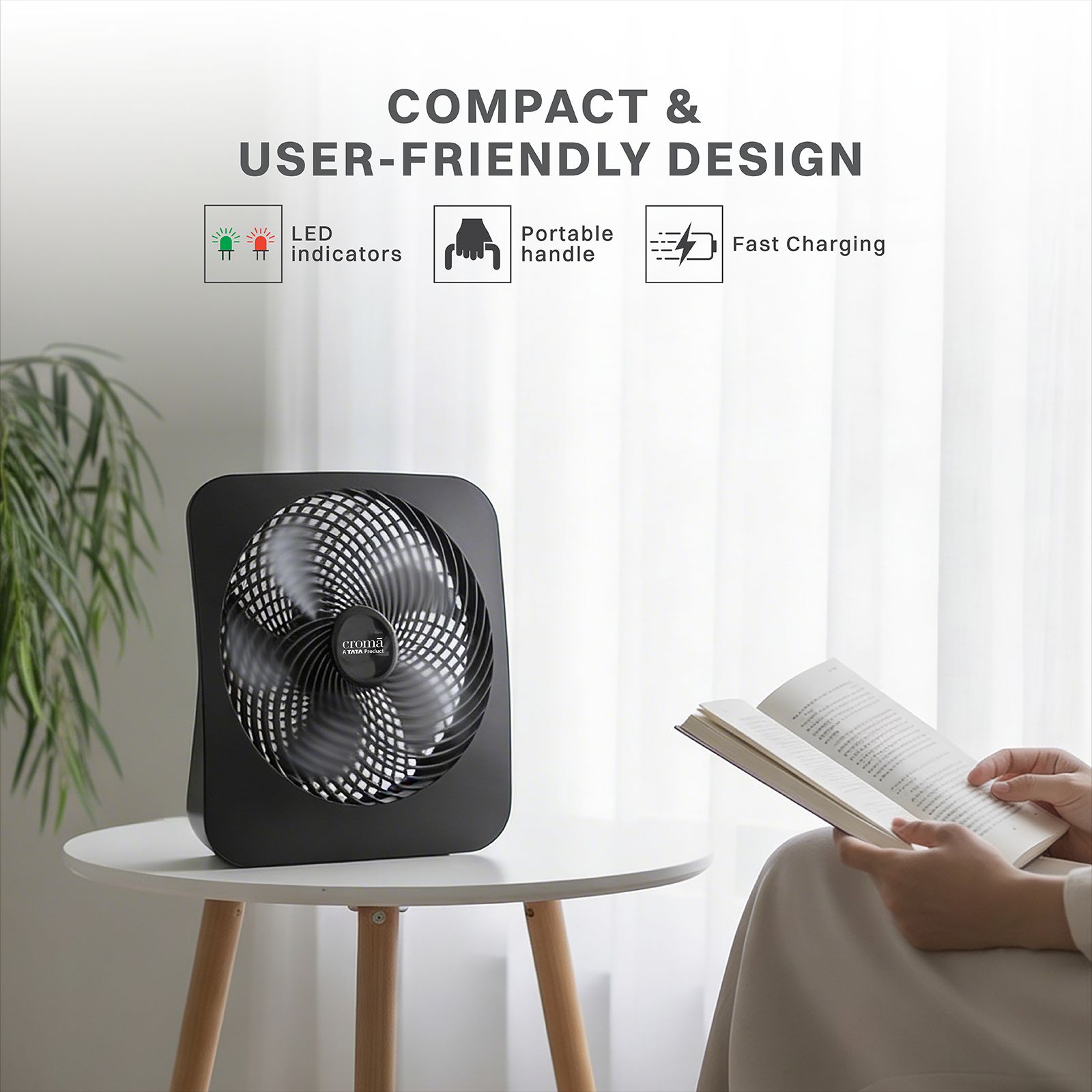Croma 225mm 5 Blade Rechargeable Desk Fan (High Air Delivery, Black) Croma 225mm 5 Blade Rechargeable Desk Fan (High Air Delivery, Black)_5