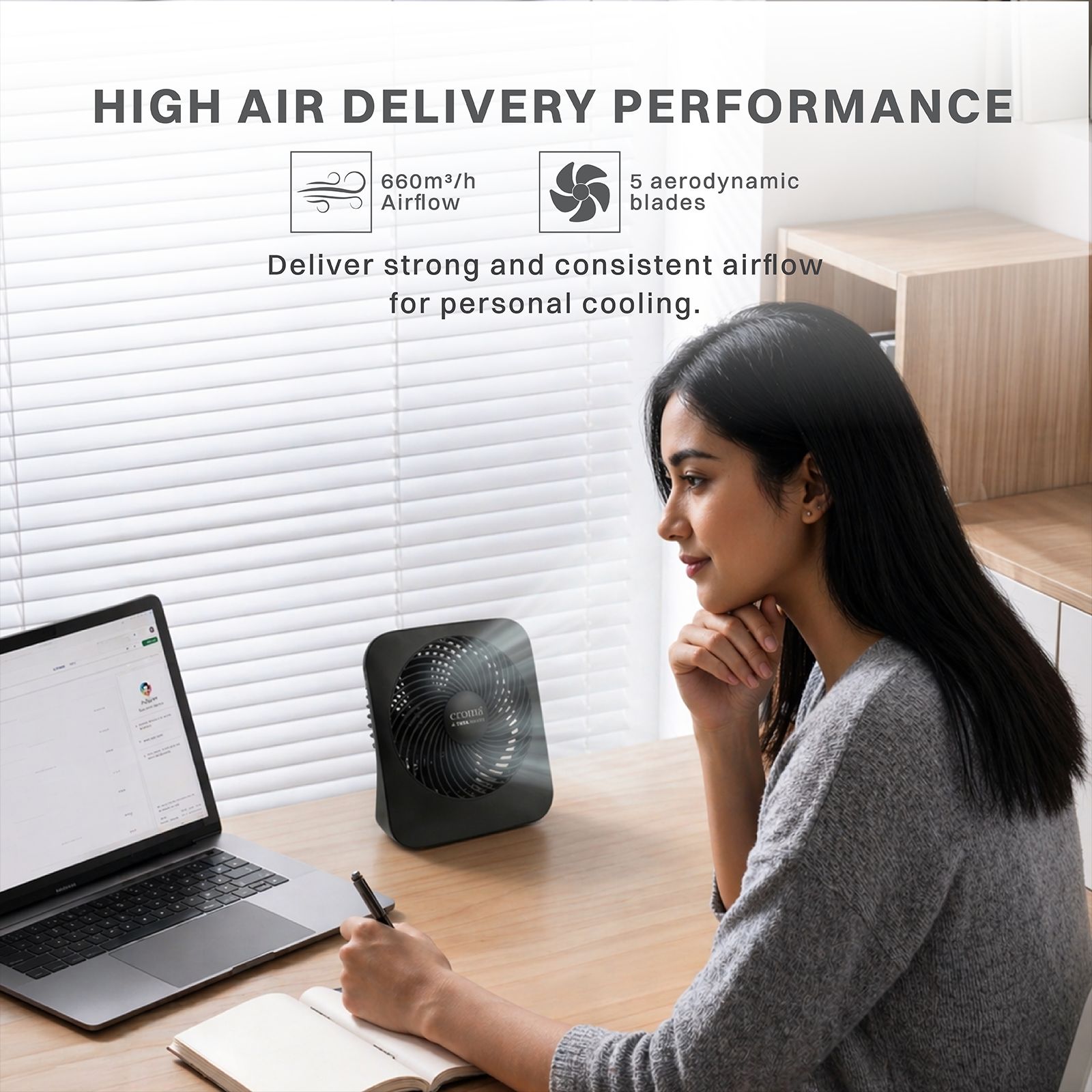 Croma 225mm 5 Blade Rechargeable Desk Fan (High Air Delivery, Black) Croma 225mm 5 Blade Rechargeable Desk Fan (High Air Delivery, Black)_6