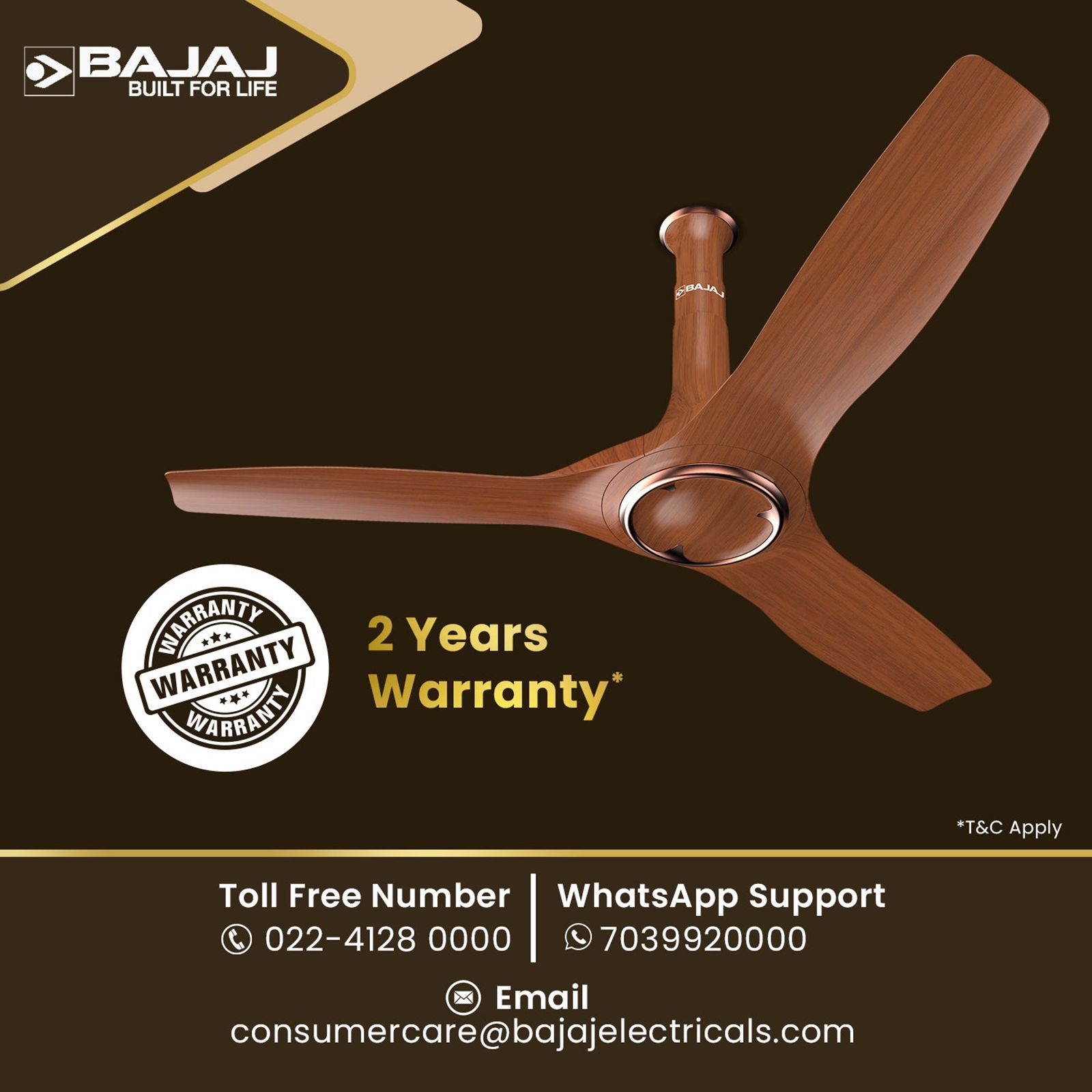 BAJAJ Arioso 12DC5R 5 Star 1200mm 3 Blade BLDC Motor Ceiling Fan with Remote (Low Power Consumption, Walnut Copper)_9