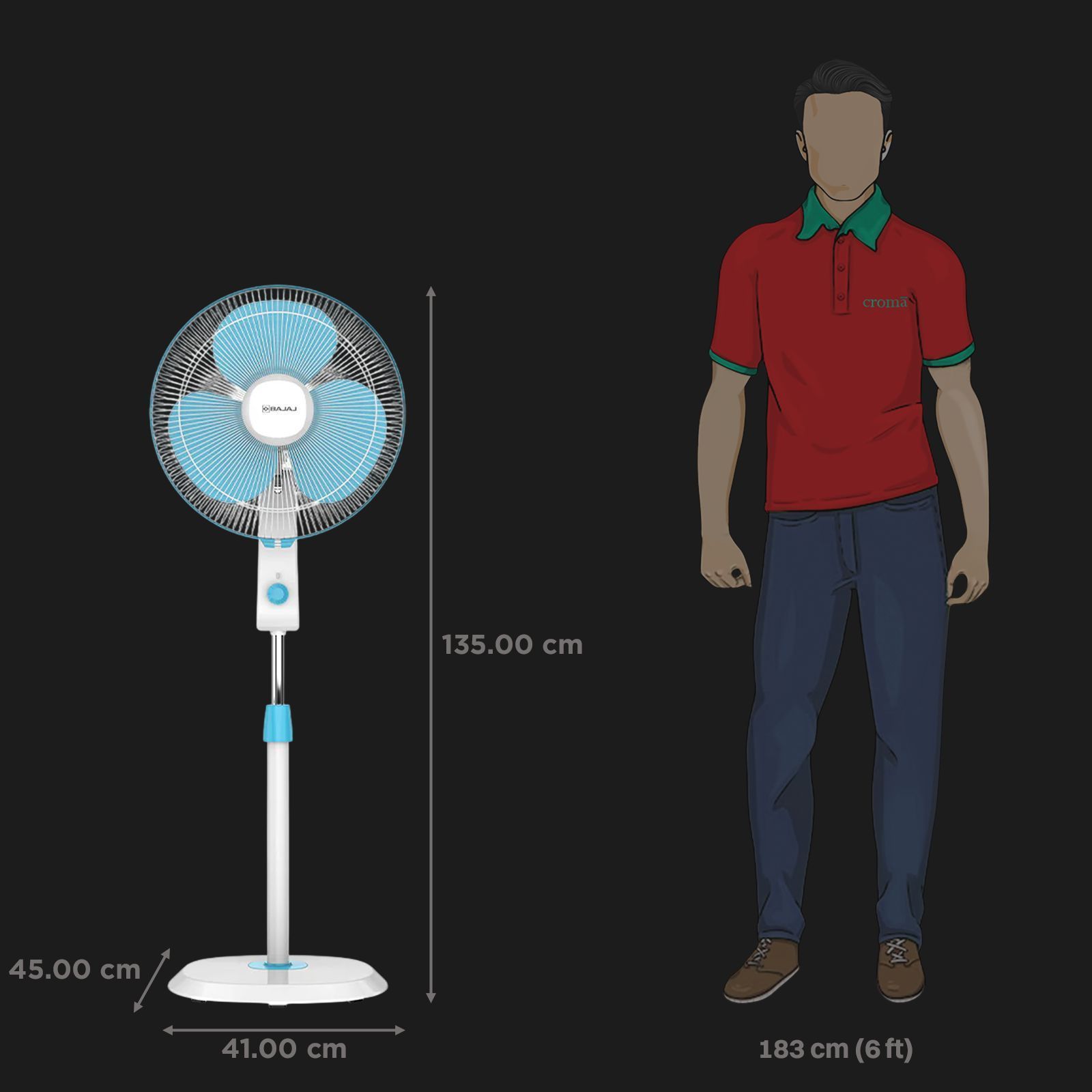 BAJAJ Robusto 400mm 3 Blade Copper Motor Pedestal Fan (DuraBreeze Technology, Icy Blue & White)_2
