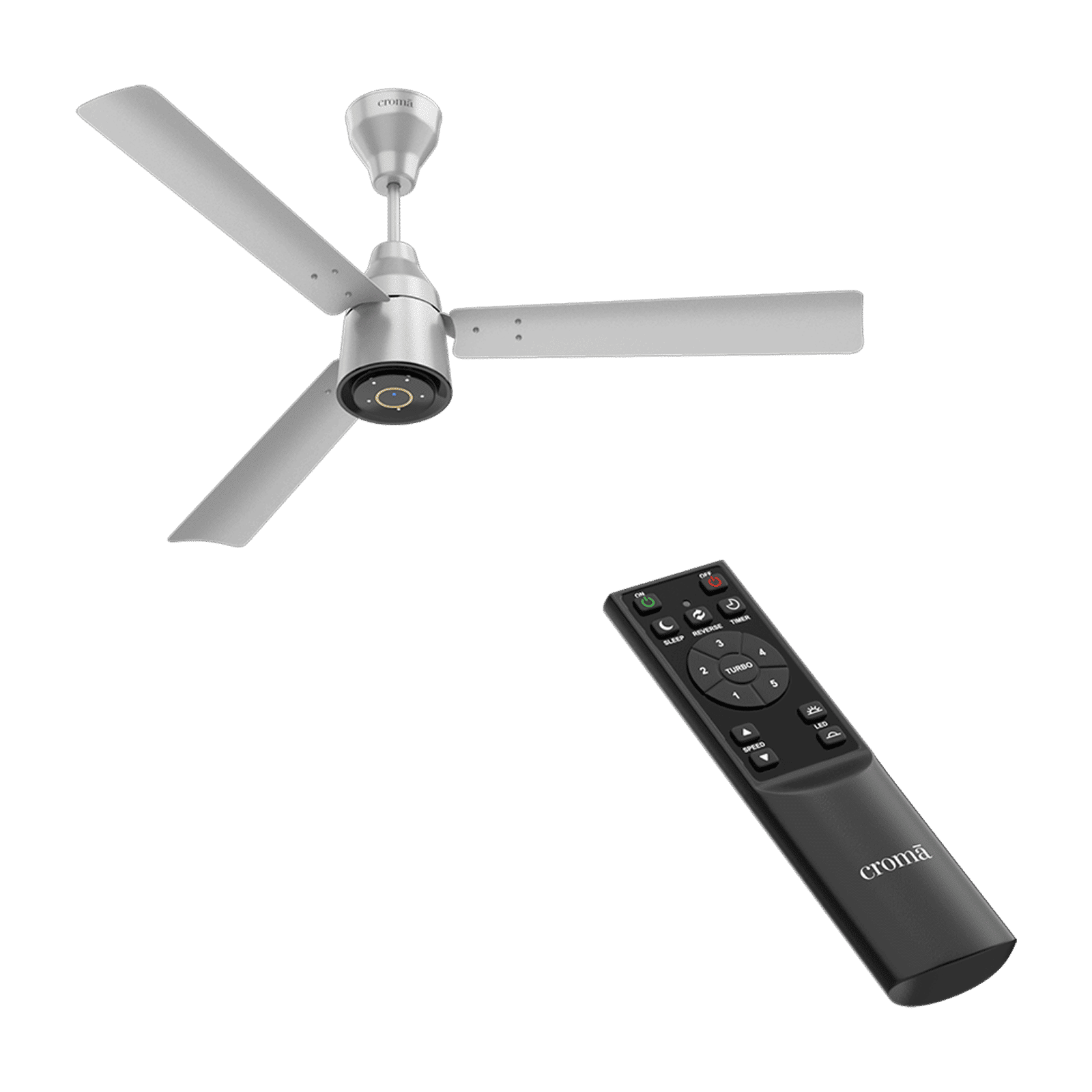 Croma AF2096 5 Star 1200mm 3 Blade BLDC Motor Ceiling Fan with Remote (LED Indicator, Silver Mist)_1