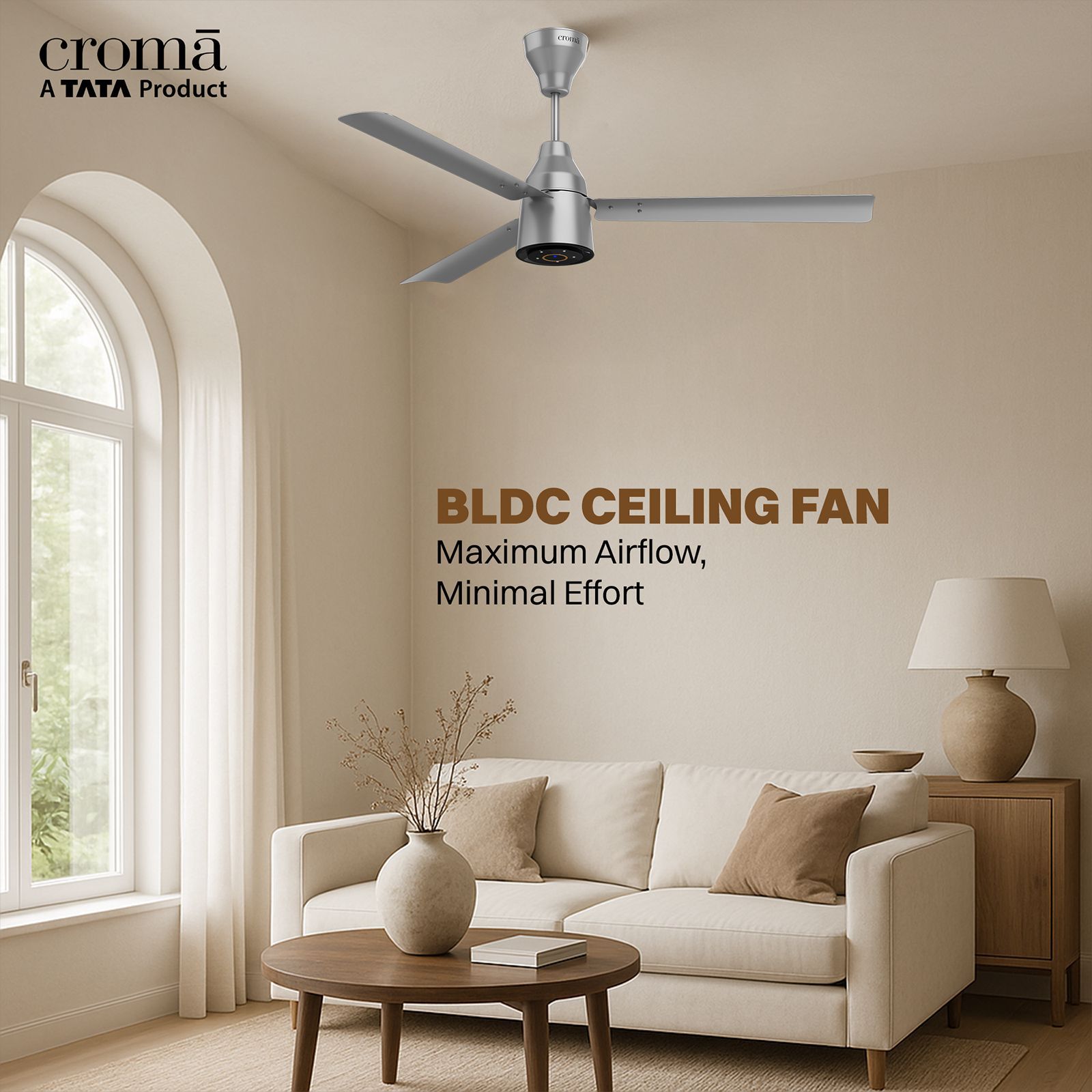 Croma 5 Star 1200mm 3 Blade BLDC Motor Ceiling Fan with Remote (LED Indicator, Silver Mist)_5
