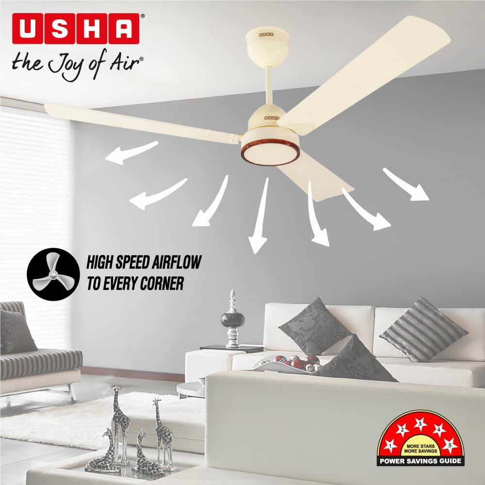 USHA AeroEdge 5 Star 1200mm 3 Blade BLDC Motor Ceiling Fan with Remote (Whisper Quiet Technology, Ivory)_7