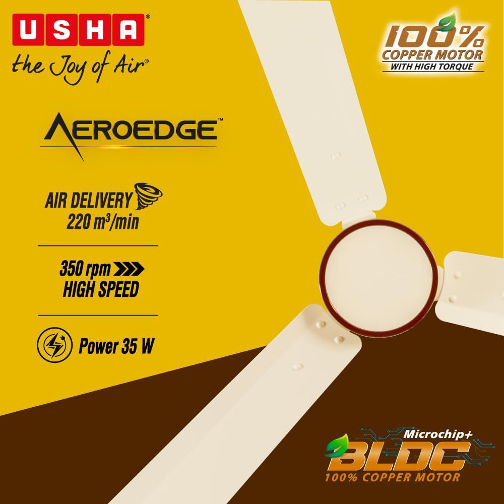 USHA AeroEdge 5 Star 1200mm 3 Blade BLDC Motor Ceiling Fan with Remote (Whisper Quiet Technology, Ivory)_4