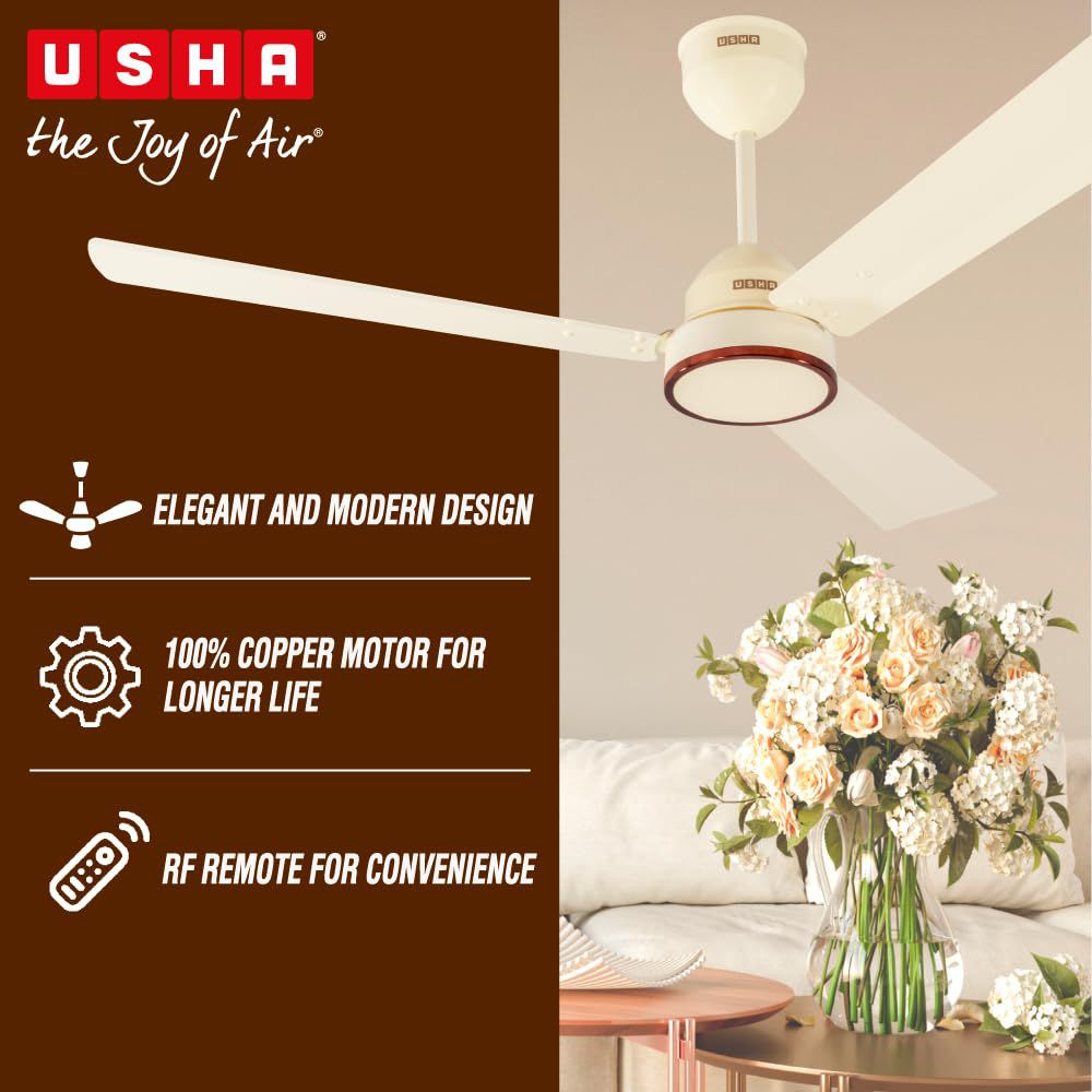 USHA AeroEdge 5 Star 1200mm 3 Blade BLDC Motor Ceiling Fan with Remote (Whisper Quiet Technology, Ivory)_5