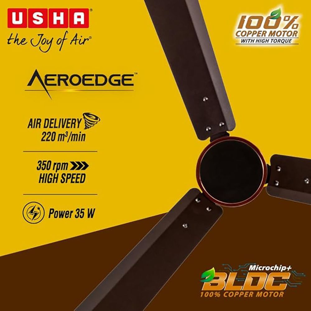 USHA AeroEdge 5 Star 1200mm 3 Blade BLDC Motor Ceiling Fan with Remote (Whisper Quiet Technology, Smoke Brown)_4