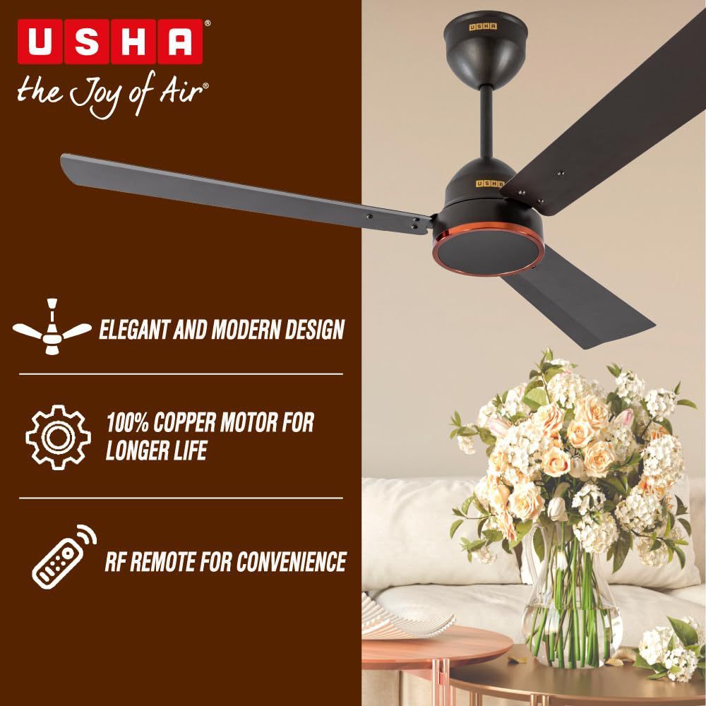 USHA AeroEdge 5 Star 1200mm 3 Blade BLDC Motor Ceiling Fan with Remote (Whisper Quiet Technology, Smoke Brown)_5